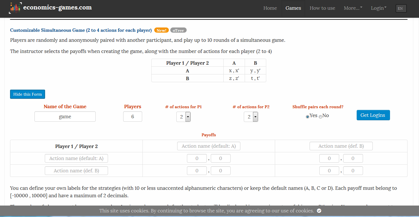 Generic Matrix Games - Economics Games